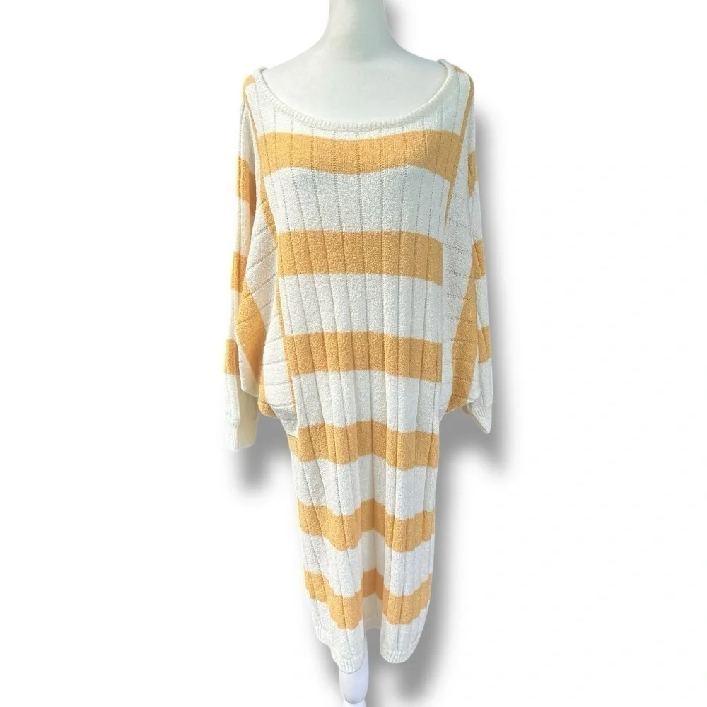 New Free People Beach Mauna Kea Stripe Mini Sweater Dress in Yellow | Large